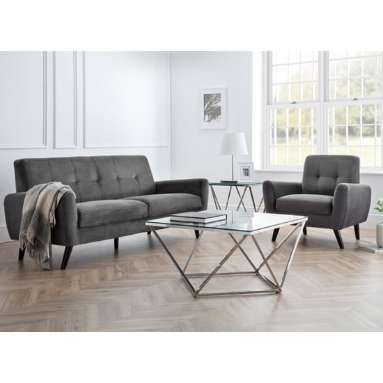 Macia Velvet Upholstered 2 Seater Sofa In Grey With Black Legs