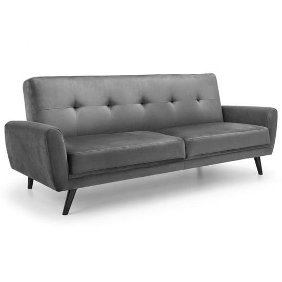 Macia Velvet Upholstered 3 Seater Sofa In Grey With Black Legs