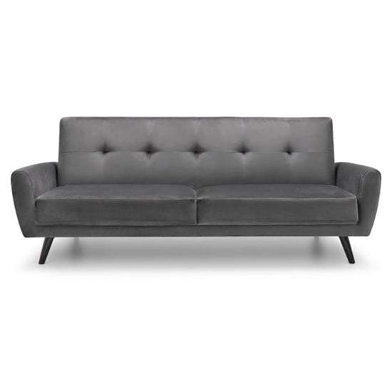 Macia Velvet Upholstered 3 Seater Sofa In Grey With Black Legs