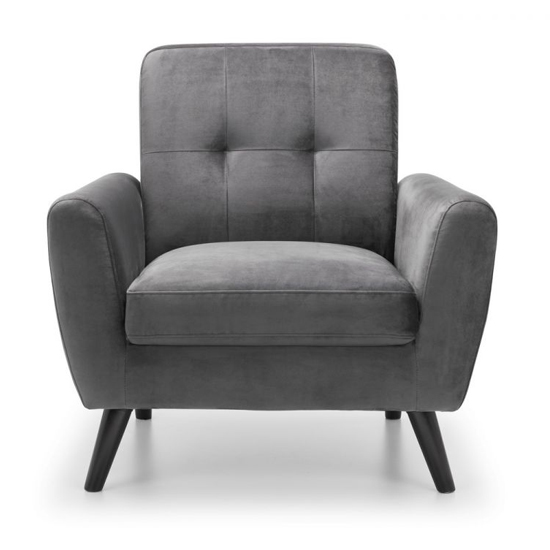 Macia Velvet Upholstered Armchair In Grey With Black Legs_3