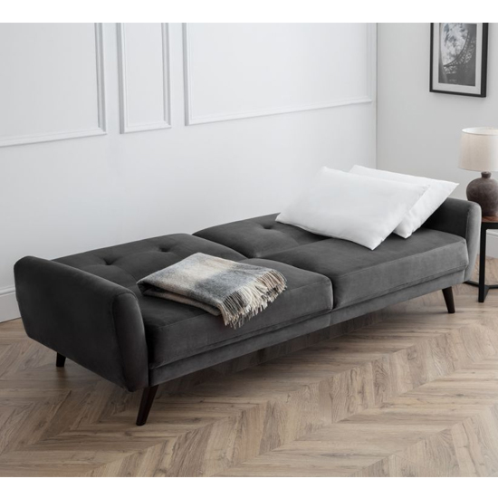 Macia Velvet Upholstered Sofabed In Grey With Black Legs_2