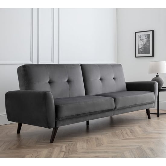 Macia Velvet Upholstered Sofabed In Grey With Black Legs