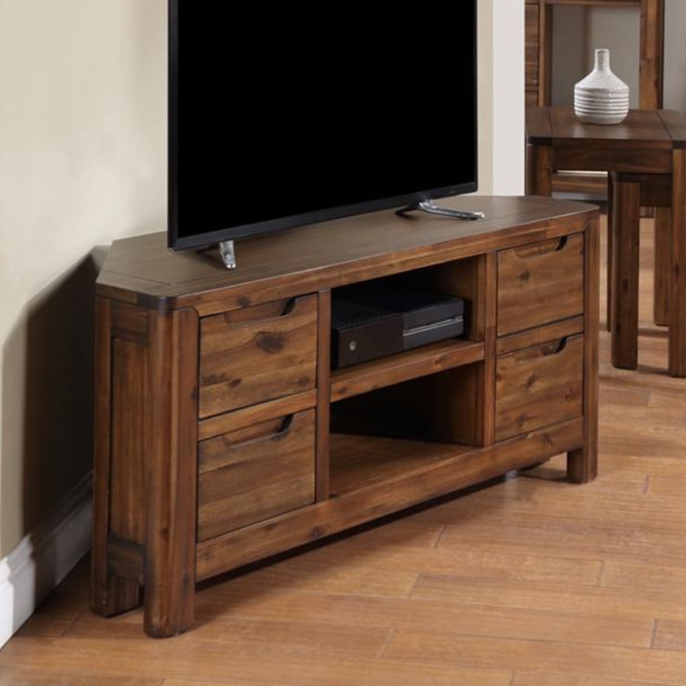 Monza Wooden Corner TV Stand With 4 Drawers In Walnut