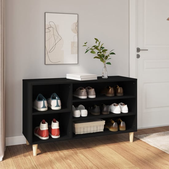 Product photograph of Monza Wooden Hallway Shoe Storage Rack In Black from Furniture in Fashion