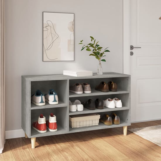 Product photograph of Monza Wooden Hallway Shoe Storage Rack In Concrete Effect from Furniture in Fashion
