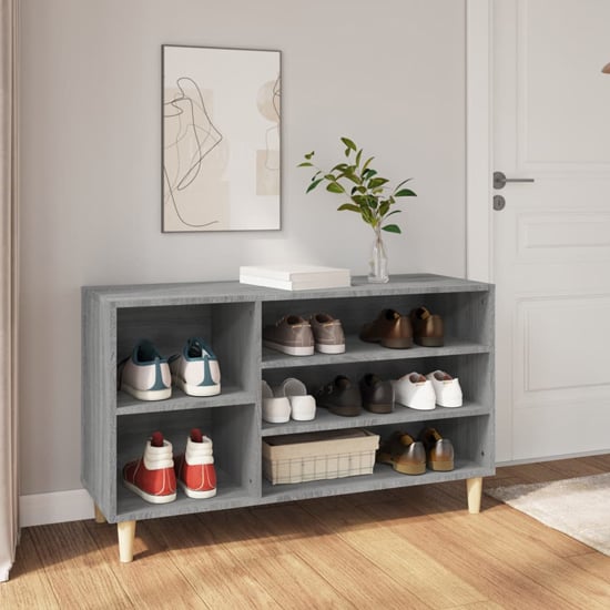 Photo of Monza wooden hallway shoe storage rack in grey sonoma oak