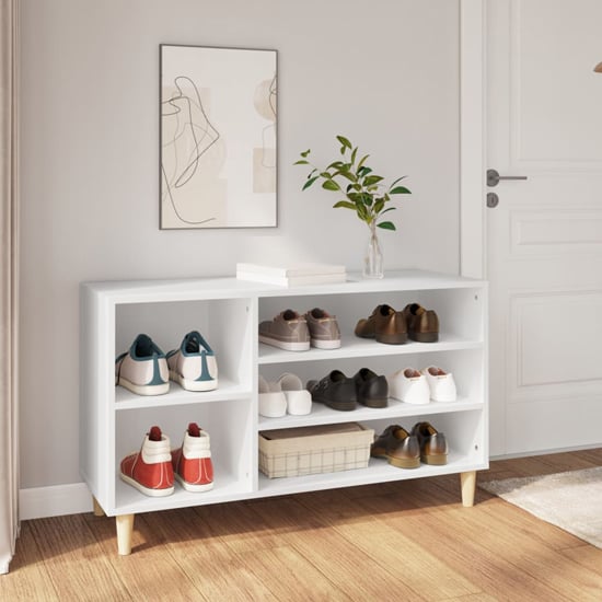 Read more about Monza wooden hallway shoe storage rack in white