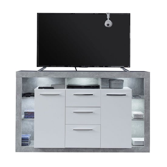 Photo of Monza wooden tv sideboard in grey and white with led lighting