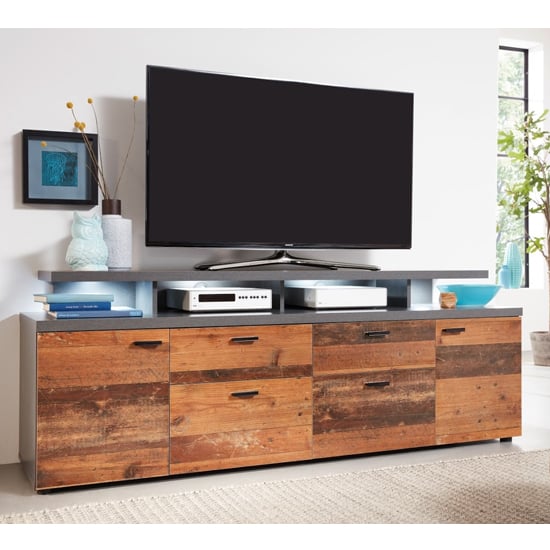 Product photograph of Mood Led Wooden Tv Stand In Matera With 4 Doors And 2 Drawers from Furniture in Fashion