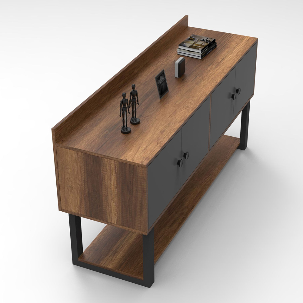 Moon Wooden Console Table with 4 Doors in Walnut and Anthracite