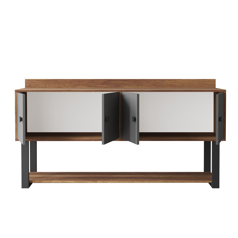 Moon Wooden Console Table with 4 Doors in Walnut and Anthracite