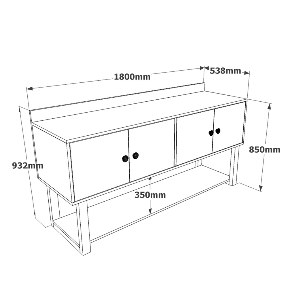 Moon Wooden Console Table with 4 Doors in Walnut and Anthracite