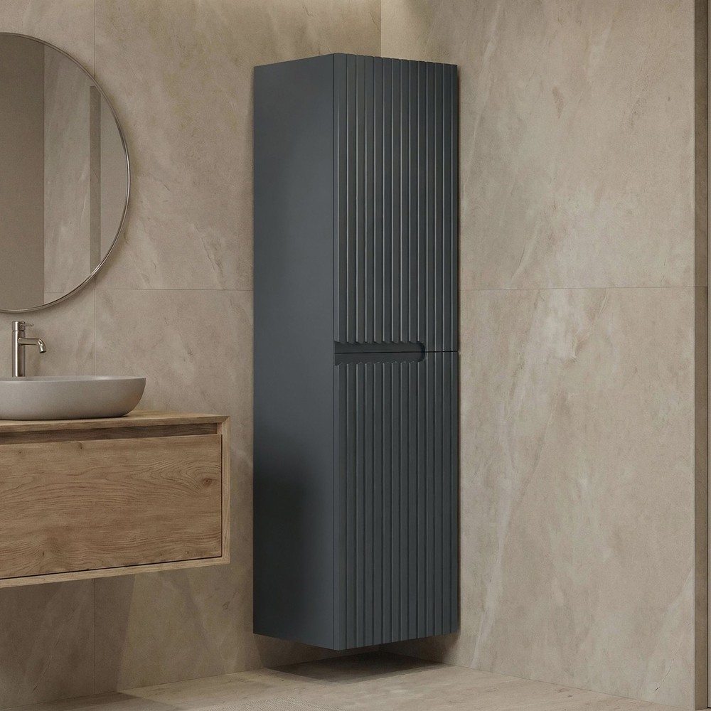 Moonlight Tall Wooden Wall Mounted Bathroom Storage Cabinet in Matte Anthracite
