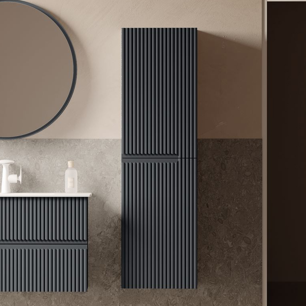 Moonlight Tall Wooden Wall Mounted Bathroom Storage Cabinet in Matte Anthracite