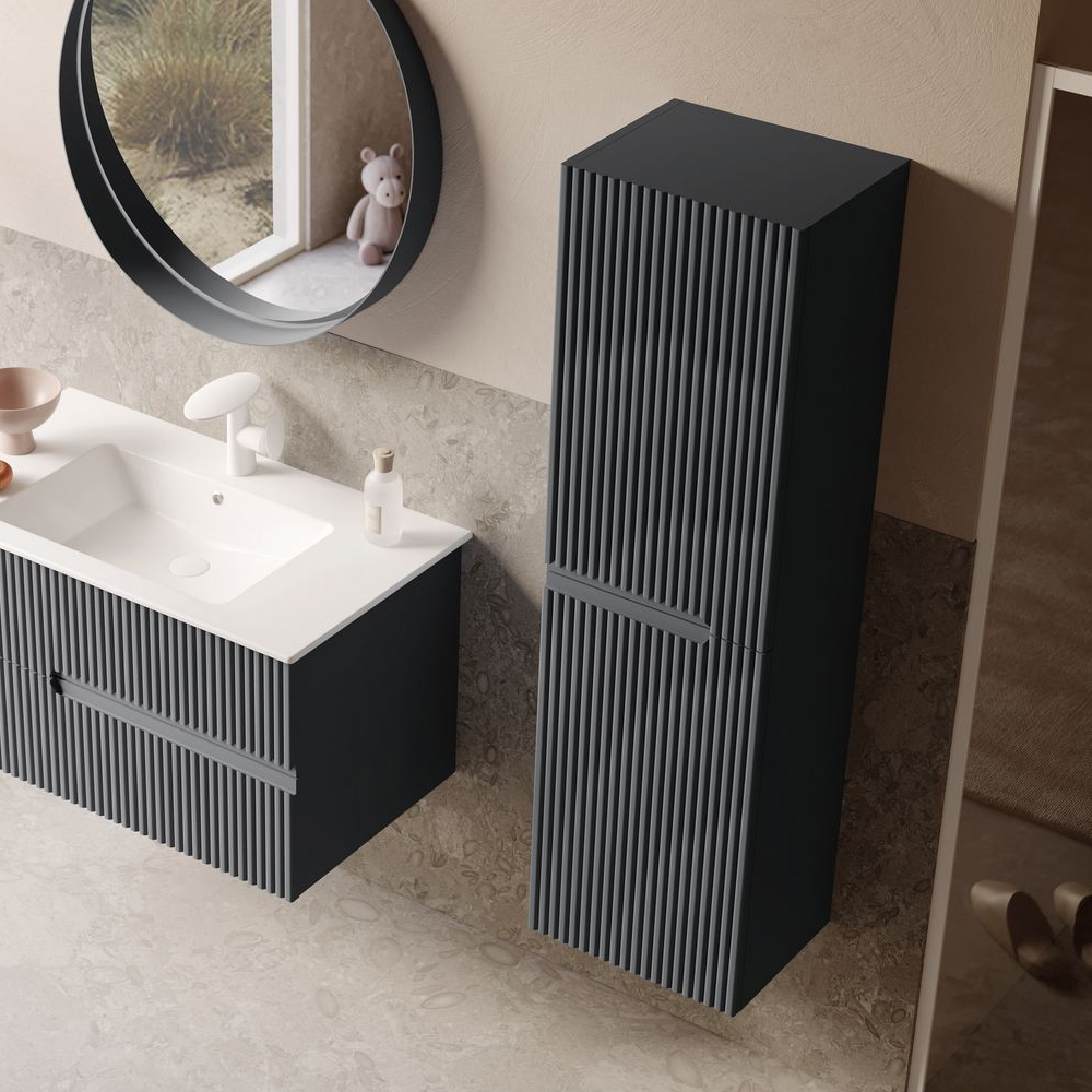 Moonlight Tall Wooden Wall Mounted Bathroom Storage Cabinet in Matte Anthracite