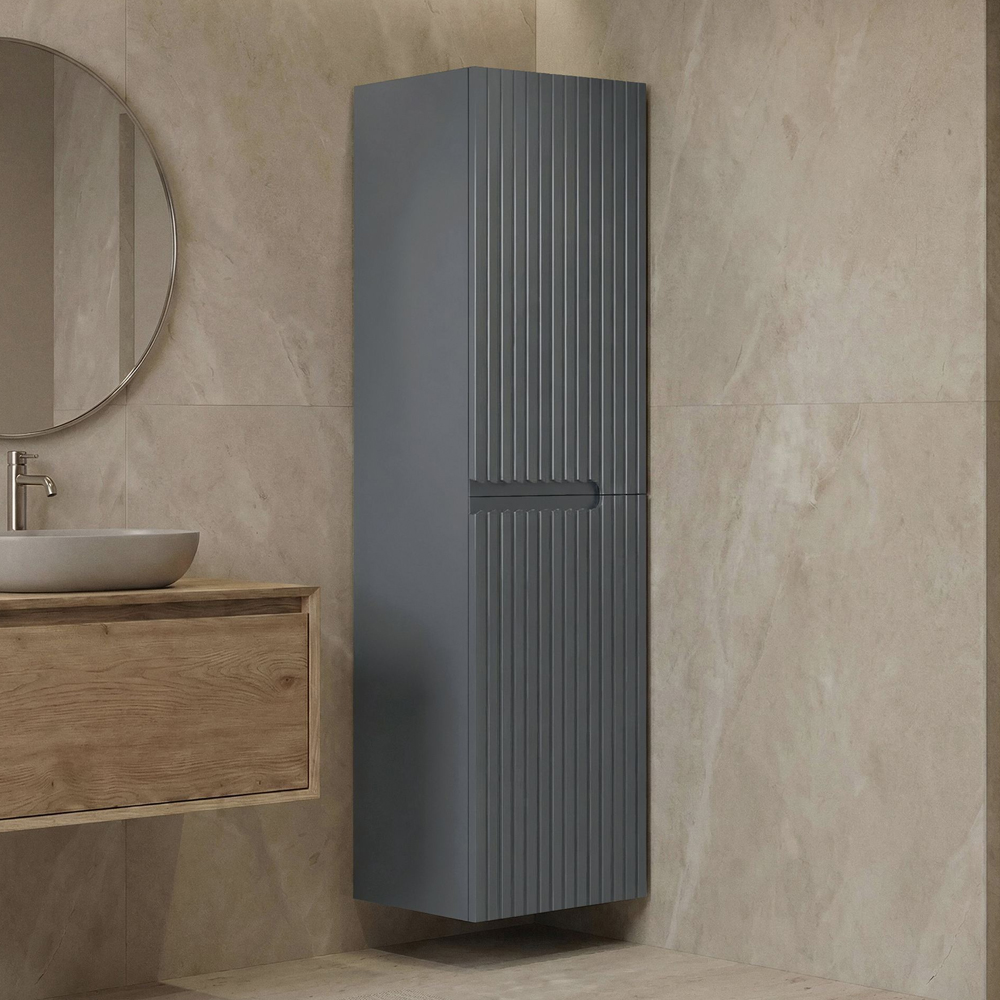 Moonlight Tall Wooden Wall Mounted Bathroom Storage Cabinet in Matte Grey
