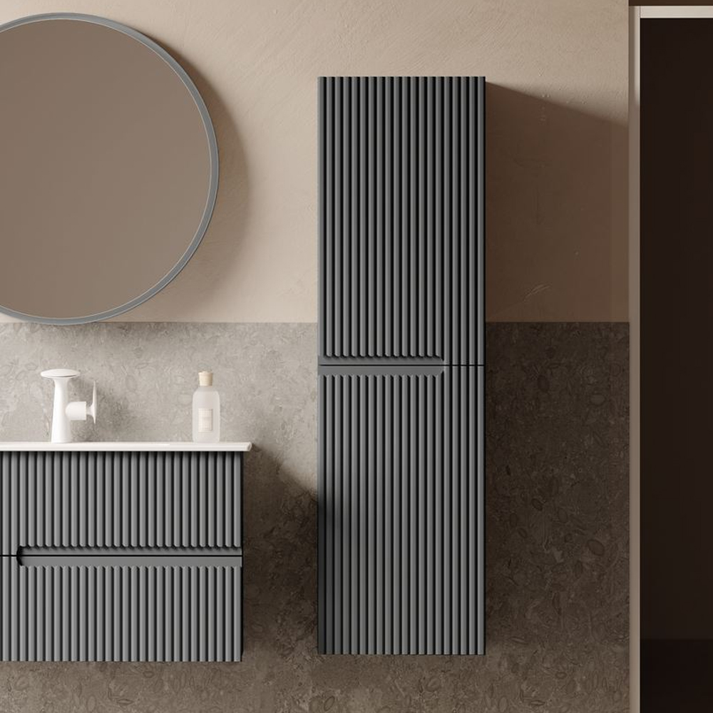 Moonlight Tall Wooden Wall Mounted Bathroom Storage Cabinet in Matte Grey