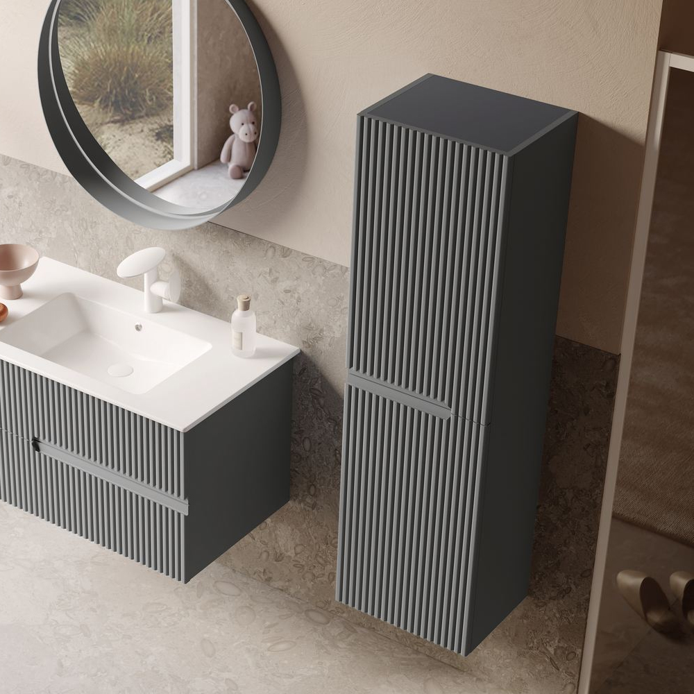 Moonlight Tall Wooden Wall Mounted Bathroom Storage Cabinet in Matte Grey
