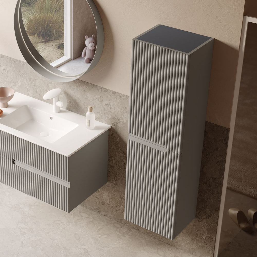 Moonlight Tall Wooden Wall Mounted Bathroom Storage Cabinet in Matte Mink