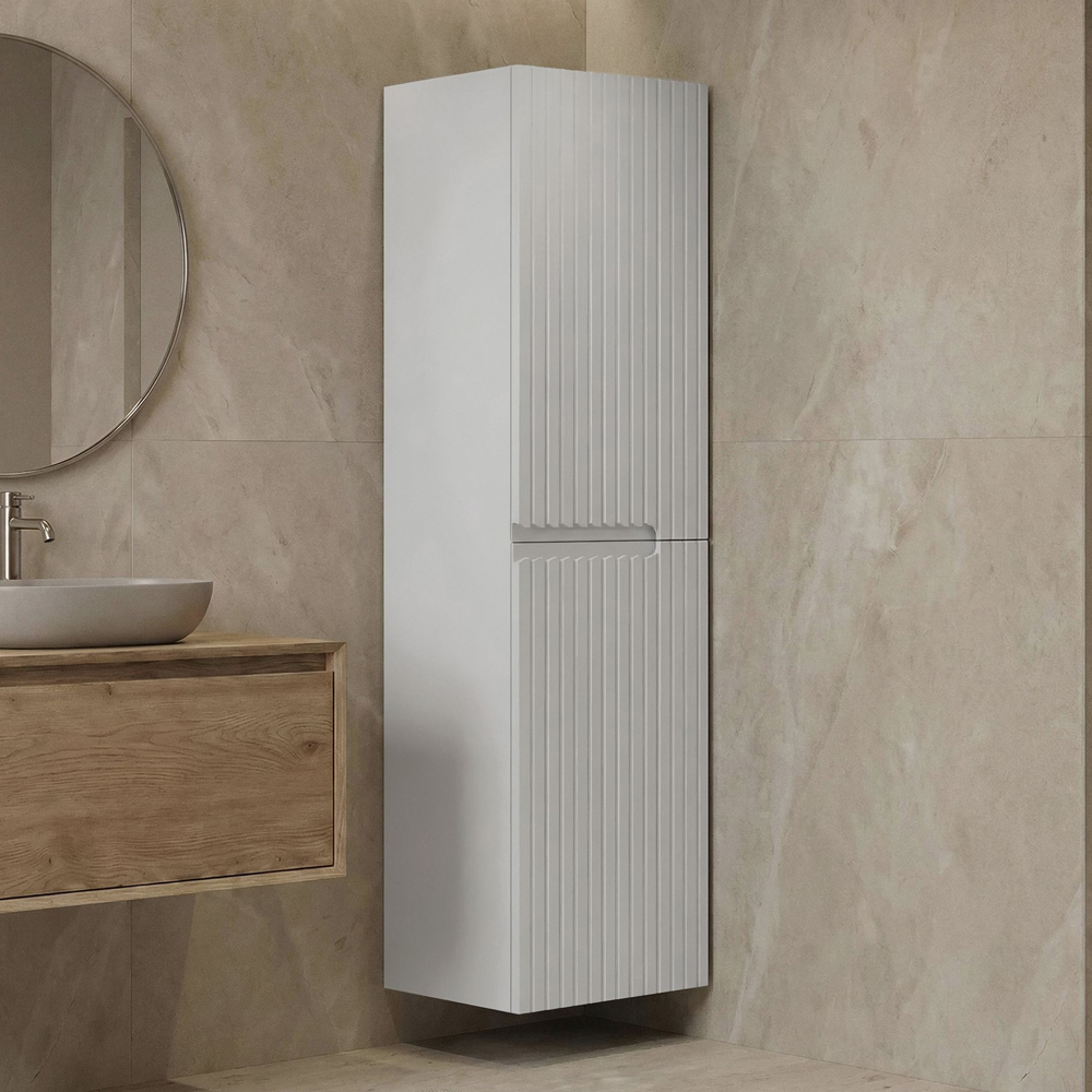 Moonlight Tall Wooden Wall Mounted Bathroom Storage Cabinet in Matte White