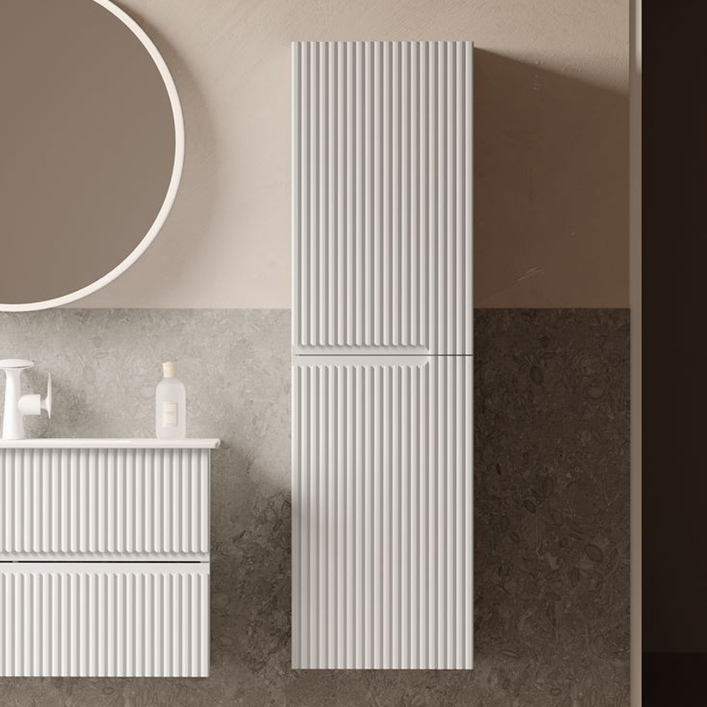 Moonlight Tall Wooden Wall Mounted Bathroom Storage Cabinet in Matte White