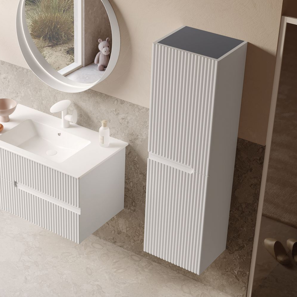 Moonlight Tall Wooden Wall Mounted Bathroom Storage Cabinet in Matte White