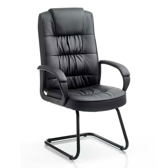 Photo of Moore leather cantilever visitor chair in black with arms
