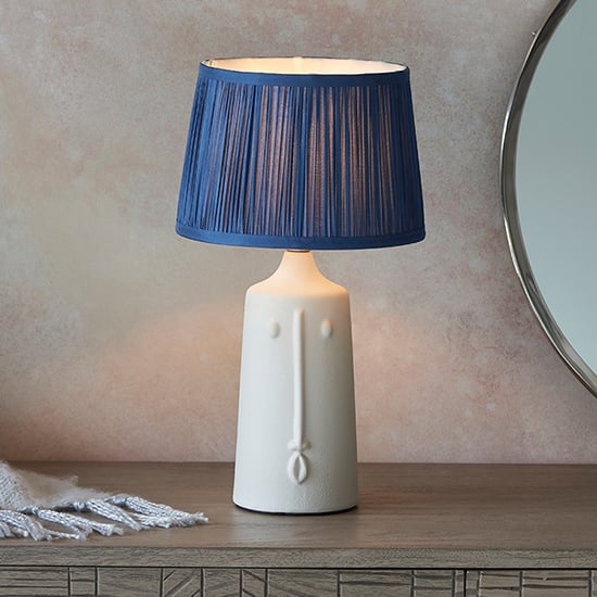 Read more about Mopti blue silk shade table lamp with white ceramic base