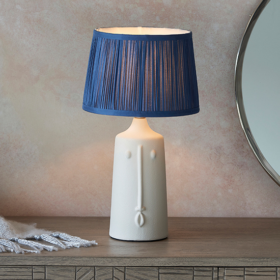 Mopti Blue Silk Shade Table Lamp With White Ceramic Base Furniture in Fashion