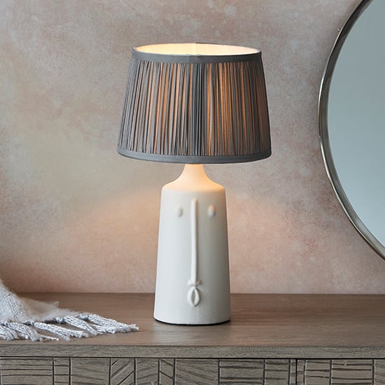 Mopti Charcoal Silk Shade Table Lamp With White Ceramic Base