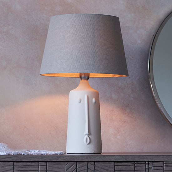 Read more about Mopti grey linen shade table lamp with white ceramic base