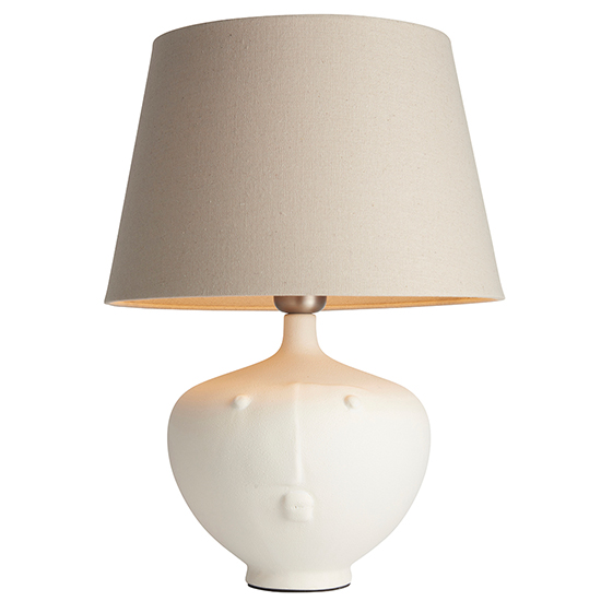 Mopty Grey Linen Shade Table Lamp With White Ceramic Base_4