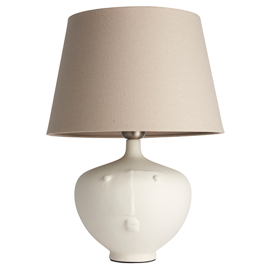 Mopty Grey Linen Shade Table Lamp With White Ceramic Base_5