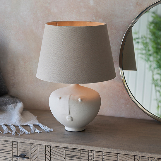 Mopty Grey Linen Shade Table Lamp With White Ceramic Base_6