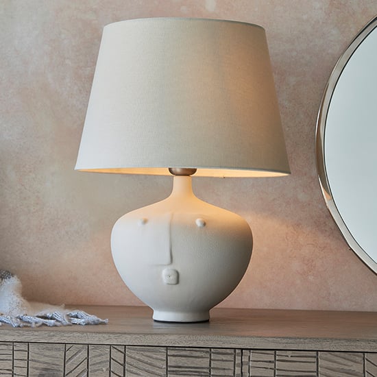 Mopty Ivory Linen Shade Table Lamp With White Ceramic Base