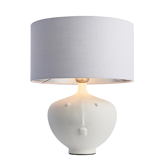 Mopty Silver Linen Shade Table Lamp With White Ceramic Base_4