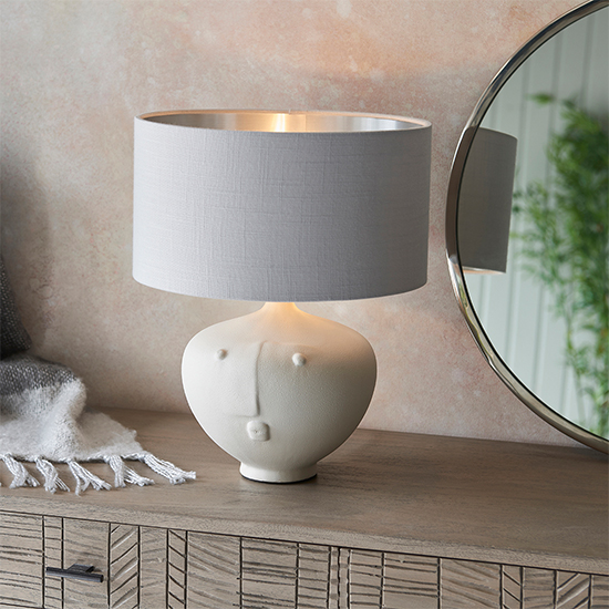 Mopty Silver Linen Shade Table Lamp With White Ceramic Base_6