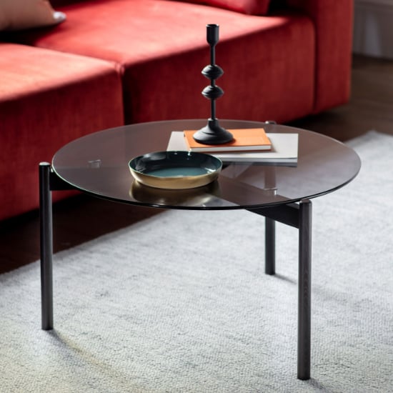 Product photograph of Moraine Clear Glass Side Table With Natural Wooden Base from Furniture in Fashion