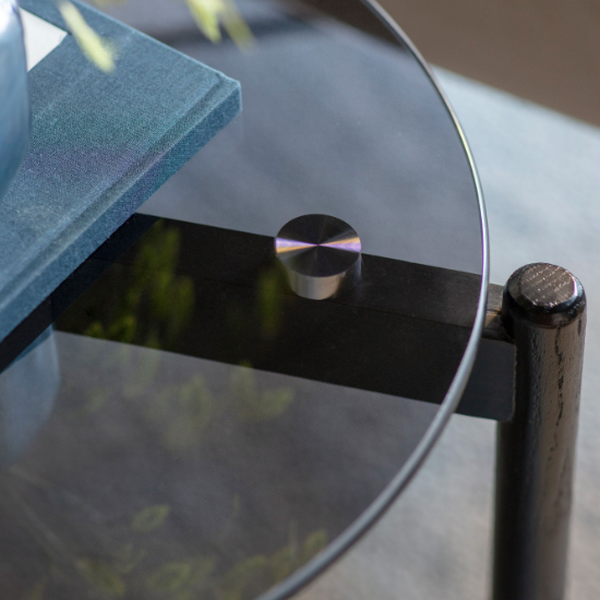 Moraine Smoked Glass Side Table With Black Wooden Base