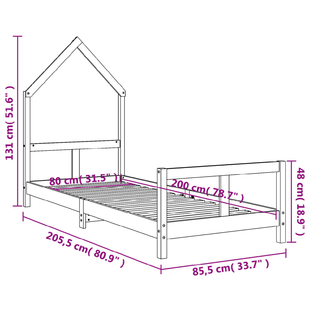 Moraira 80x200cm Wooden Children Bed In Black