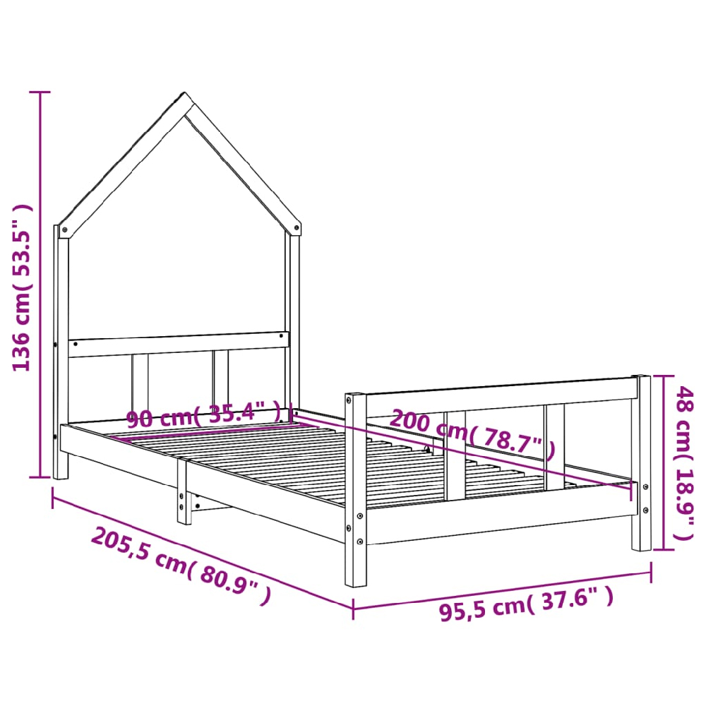 Moraira 90x200cm Wooden Children Bed In Black