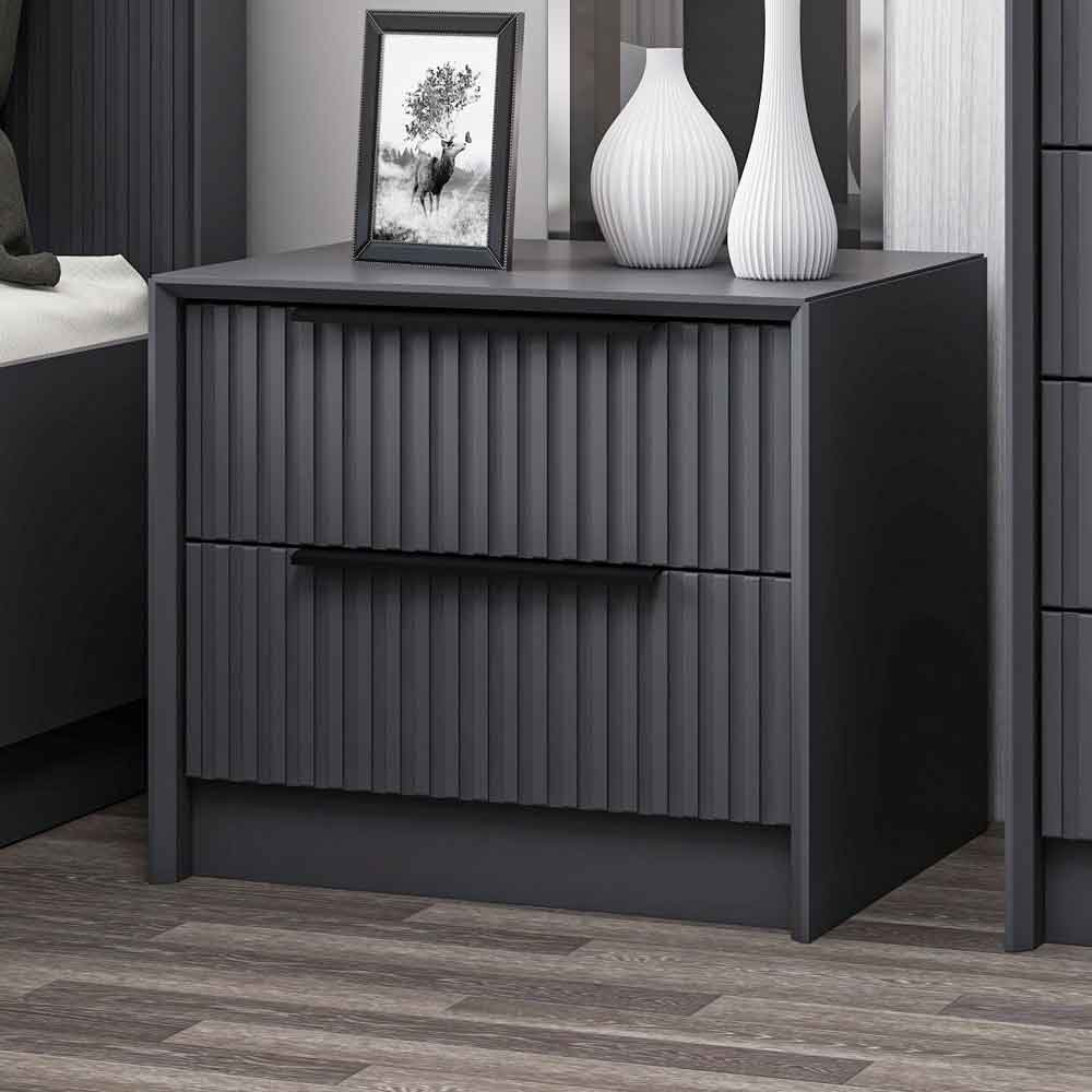 Morano Wooden Bedside Cabinet With 2 Drawers in Anthracite