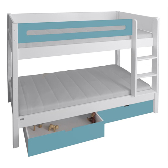 Morden Kids Bunk Bed With Safety Rail And Drawers In Petroleum_2