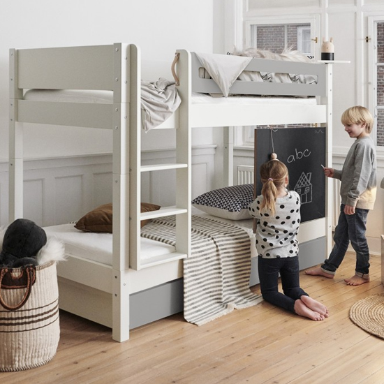 Morden Kids Bunk Bed With Safety Rail And Drawers In Silver Grey