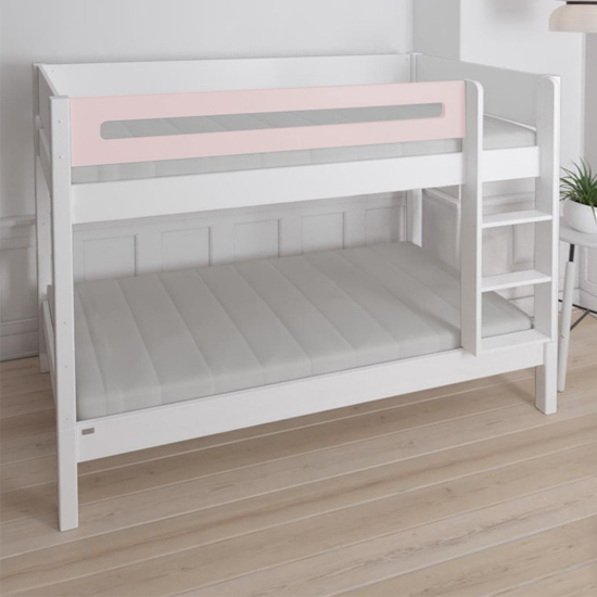 Morden Kids Wooden Bunk Bed With Safety Rail In Light Rose_2