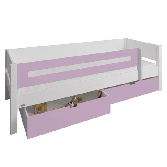 Morden Kids Day Bed With Safety Rail And Drawers In Dusty Rose_3