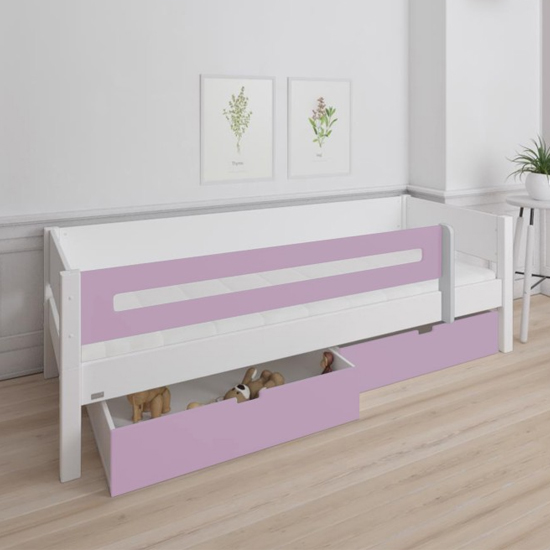 Morden Kids Day Bed With Safety Rail And Drawers In Dusty Rose_2