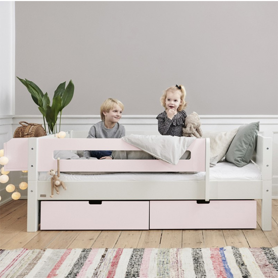 Morden Kids Day Bed With Safety Rail And Drawers In Light Rose