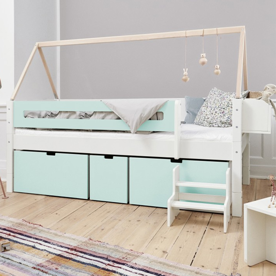 Morden Kids Day Bed With Saftey Rail 3 Drawers In Azur Mint_3