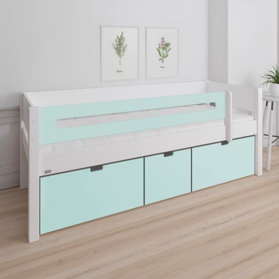 Morden Kids Day Bed With Saftey Rail 3 Drawers In Azur Mint